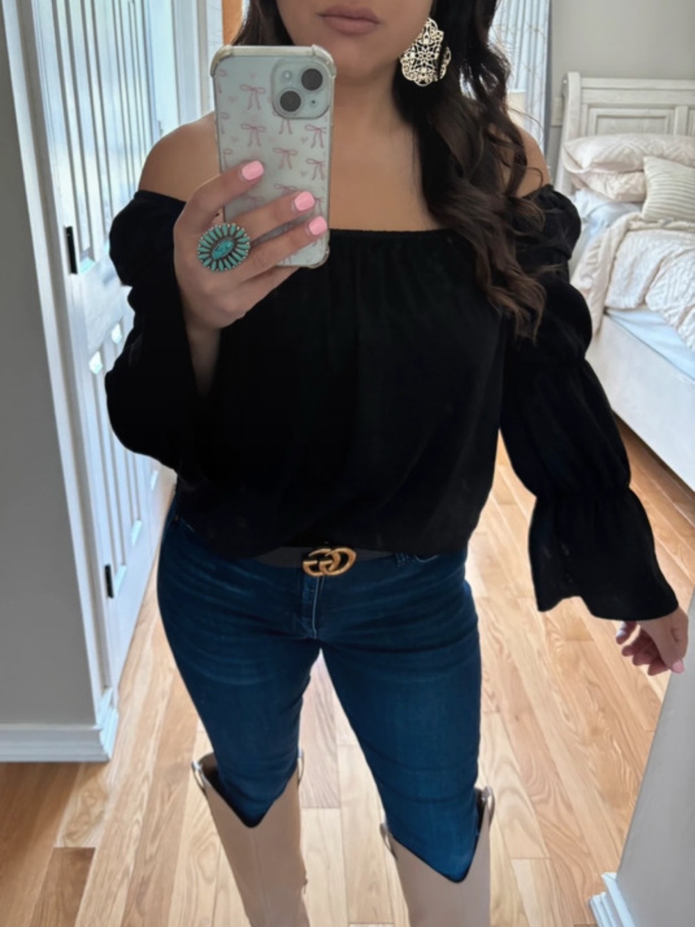 Bcbg black bell sleeve top